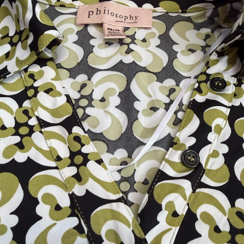 Philosophy Black And Olive Patterned Button-Down … - image 7